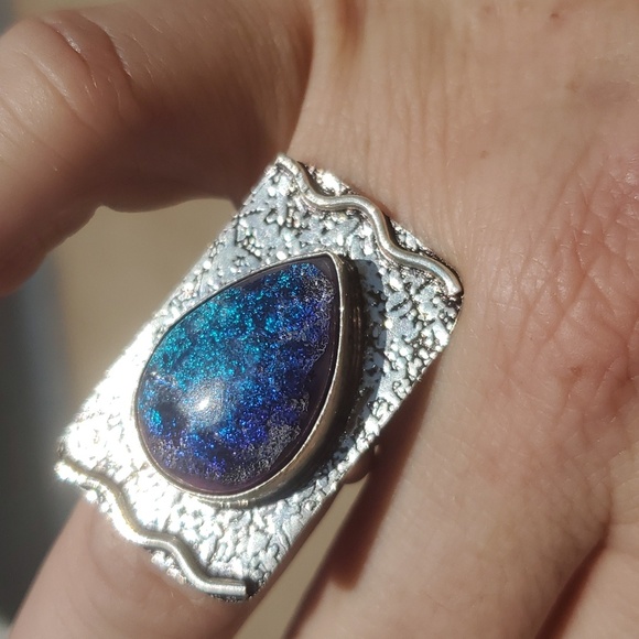 New Dichroic Glass 925 Silver Ring. - Picture 11 of 16